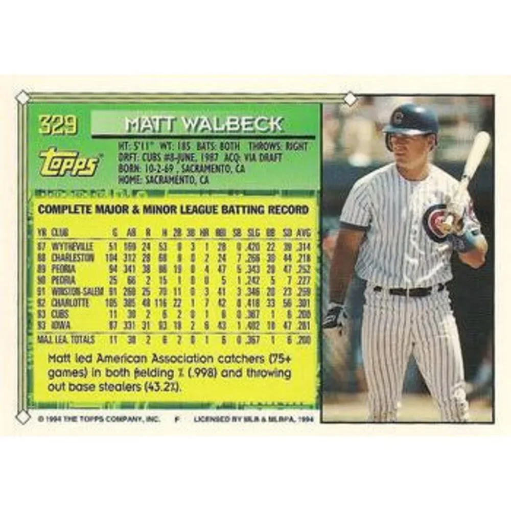 1994 Topps Matt Walbeck FS # 329 Chicago Cubs